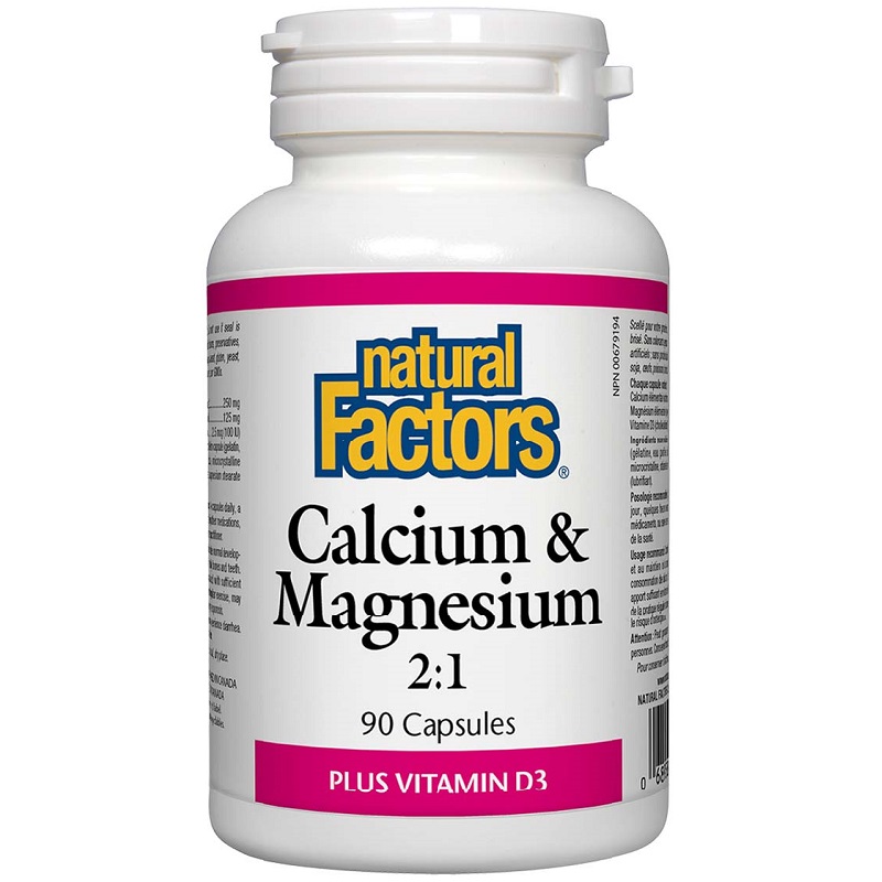 Natural Factors Calcium & Magnesium 2:1 Plus Vitamin D3, 90 Capsules
