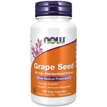 NOW Grape Seed Standardized Extract 100 mg, 100 Veg Capsules