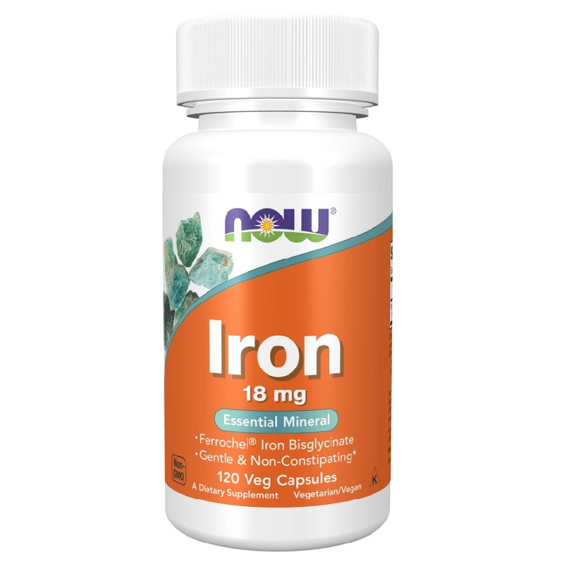 NOW Iron 18 mg Bisglycinate, 120 Veg Capsules