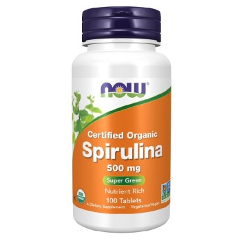 NOW Spirulina Certified Organic 500mg, 100 Tablets