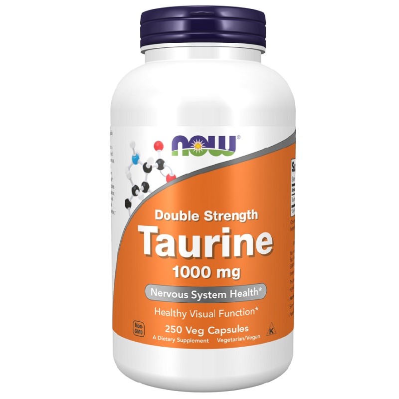 NOW Taurine 1000mg Double Strength, 250 Veg Capsules