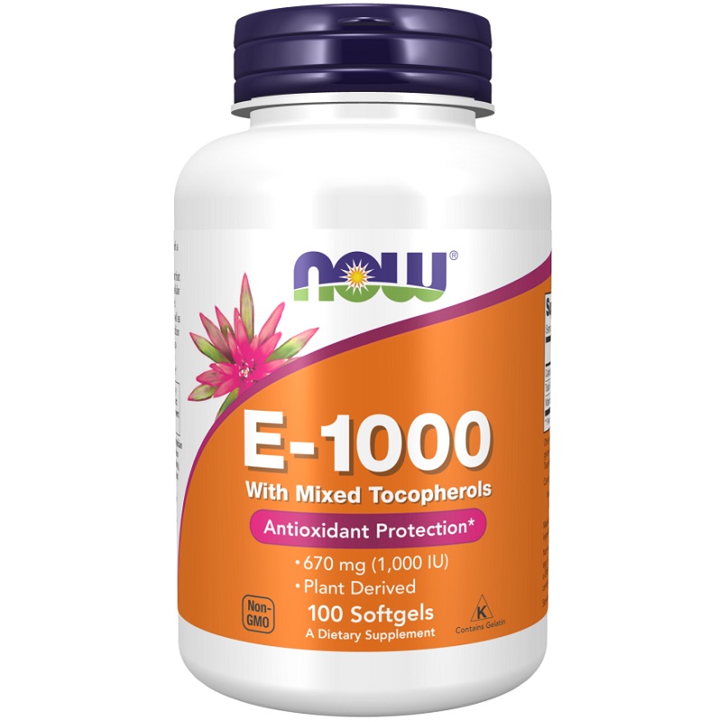 NOW Vitamin E-1000 Natural (Mixed Tocopherols), 100 Softgels